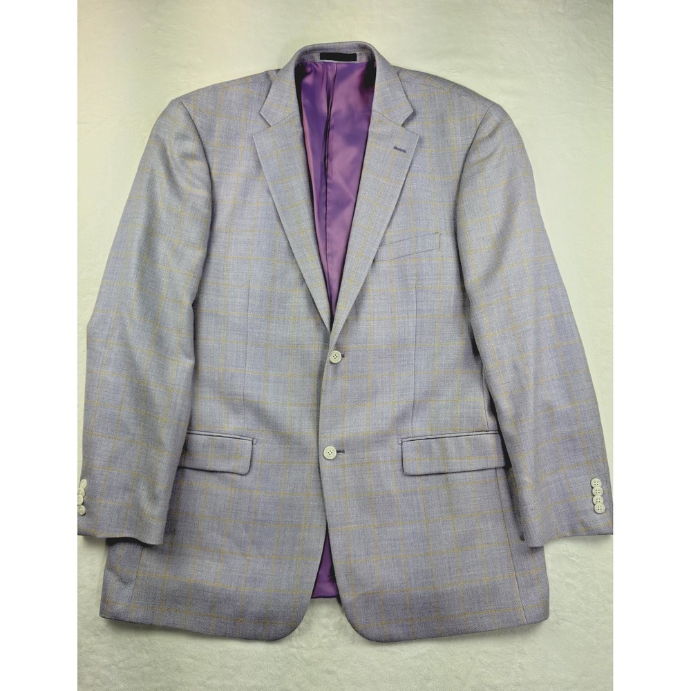 Paul Fredrick Sport Coat Mens 46 Purple Check Silk Wool Tweed 2 Button Jacket